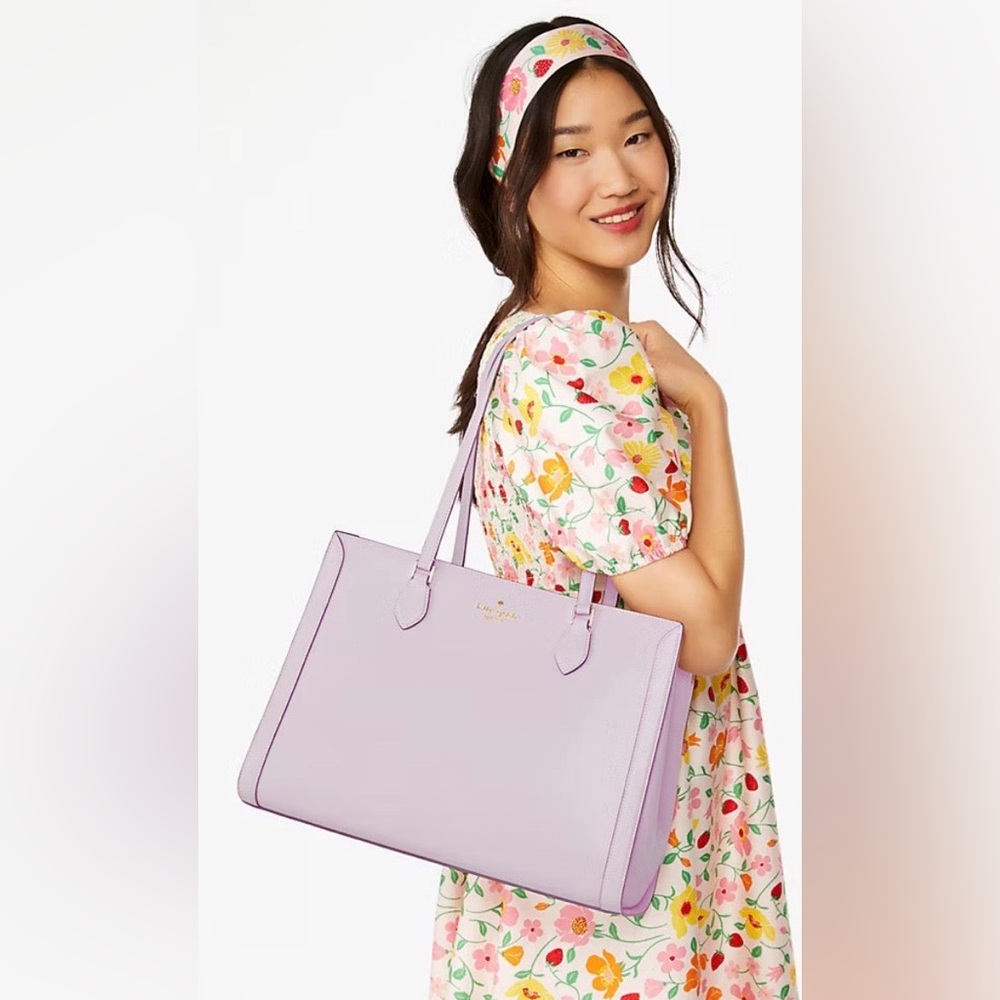 Kate Spade Madison saffiano east west leather large laptop tote pale amethyst